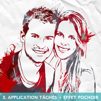 Application des tâches sur le tableau pochoir couple